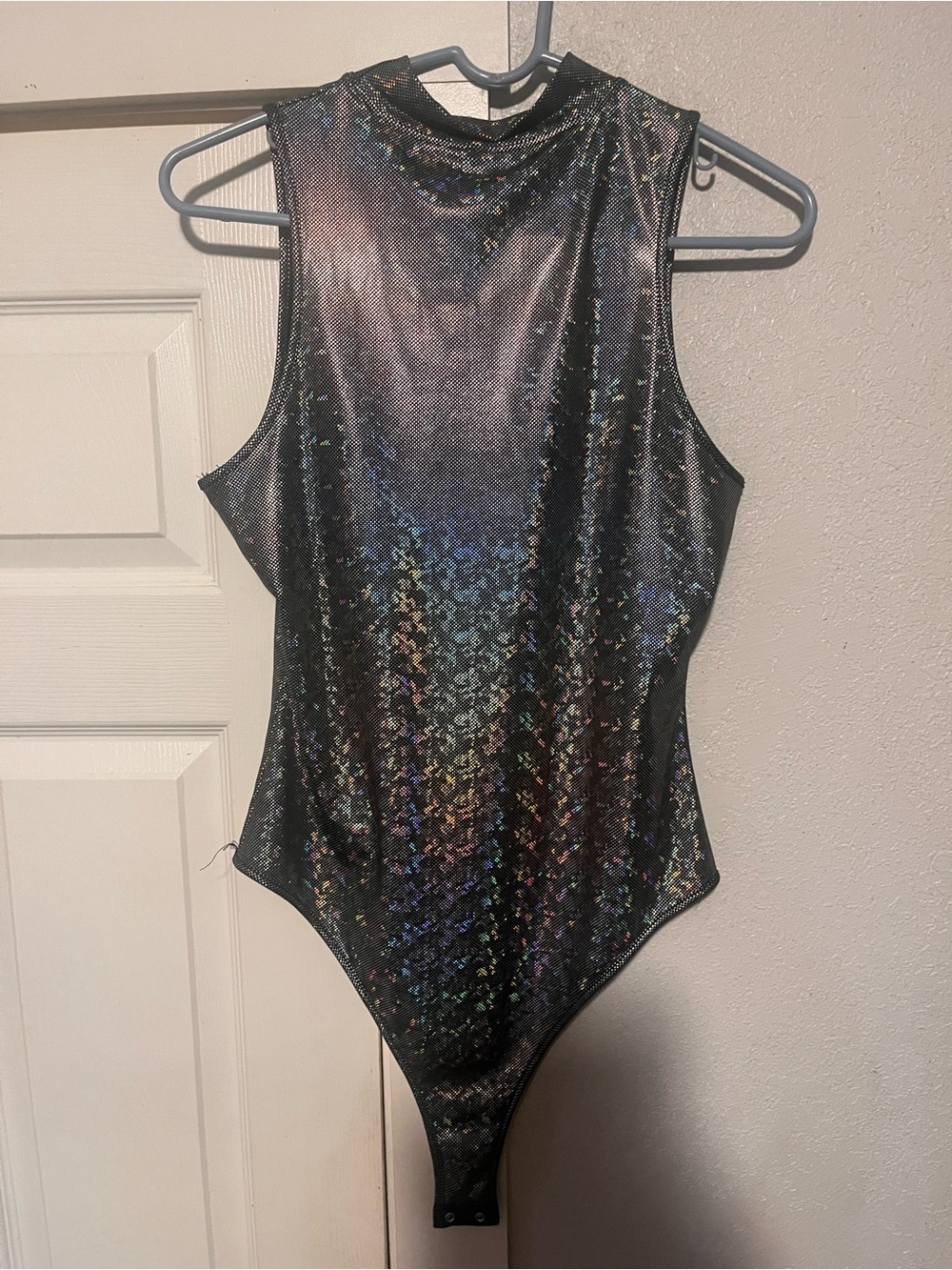 Sterling Kreek Black Holographic Sleeveless One-Piece Bodysuit